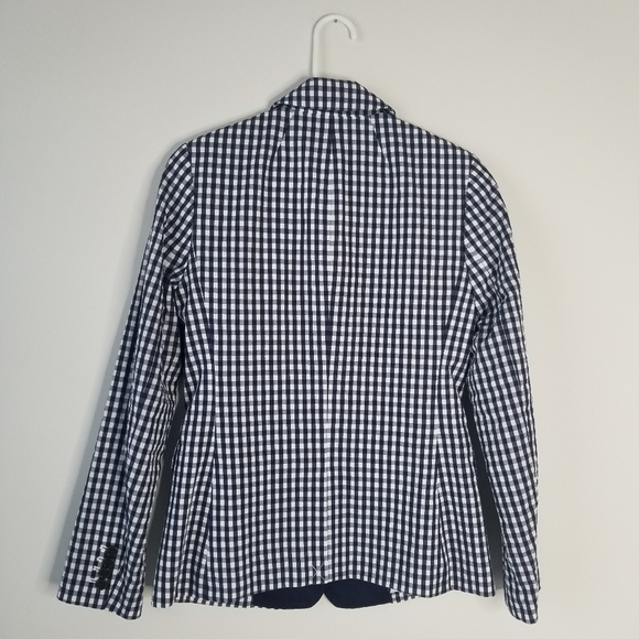 NWT J.Crew Puckered Gingham Navy White Blazer Size 0 Academia Preppy - Picture 16 of 16